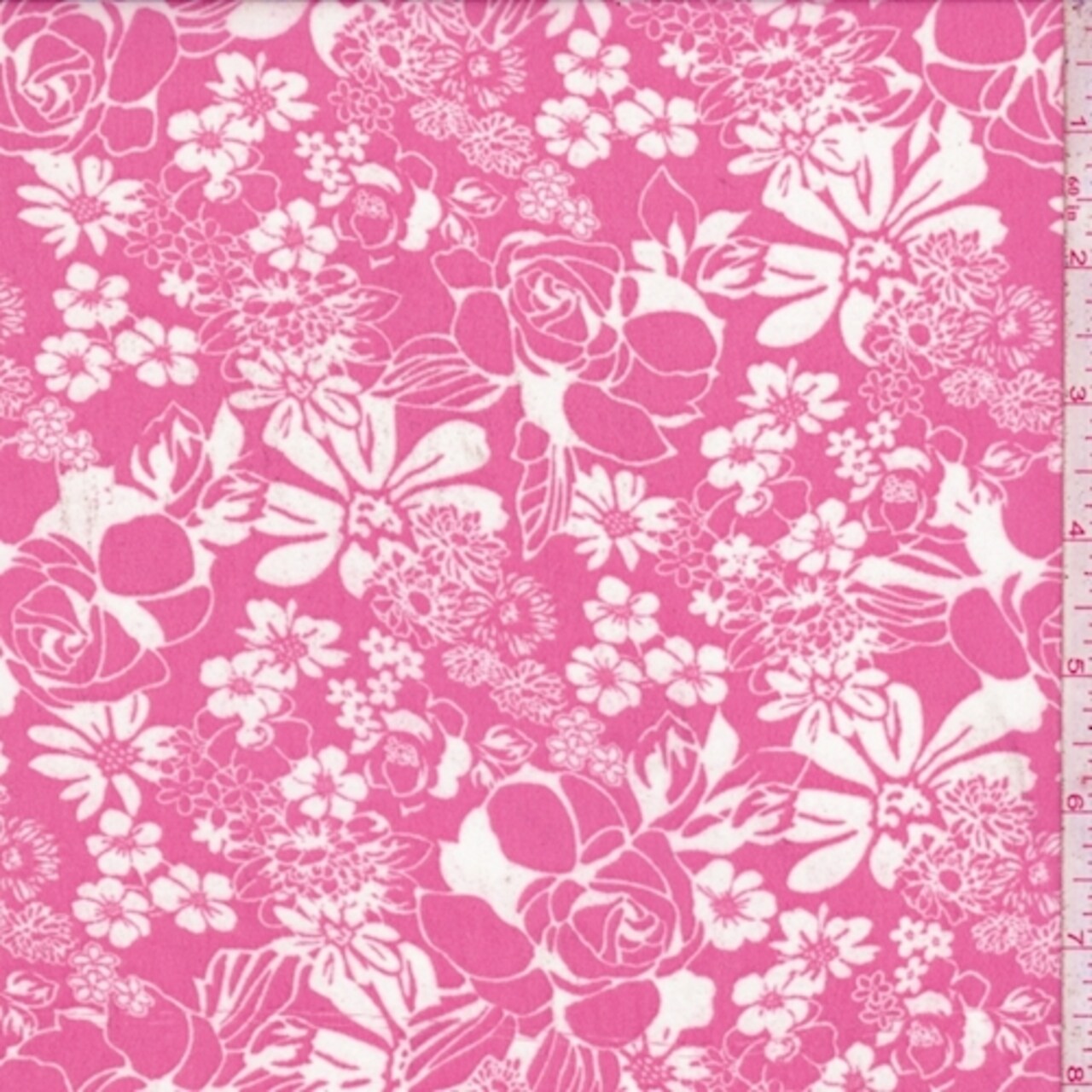 Bright Raspberry/White Floral Toss Chiffon Fabric By the Yard